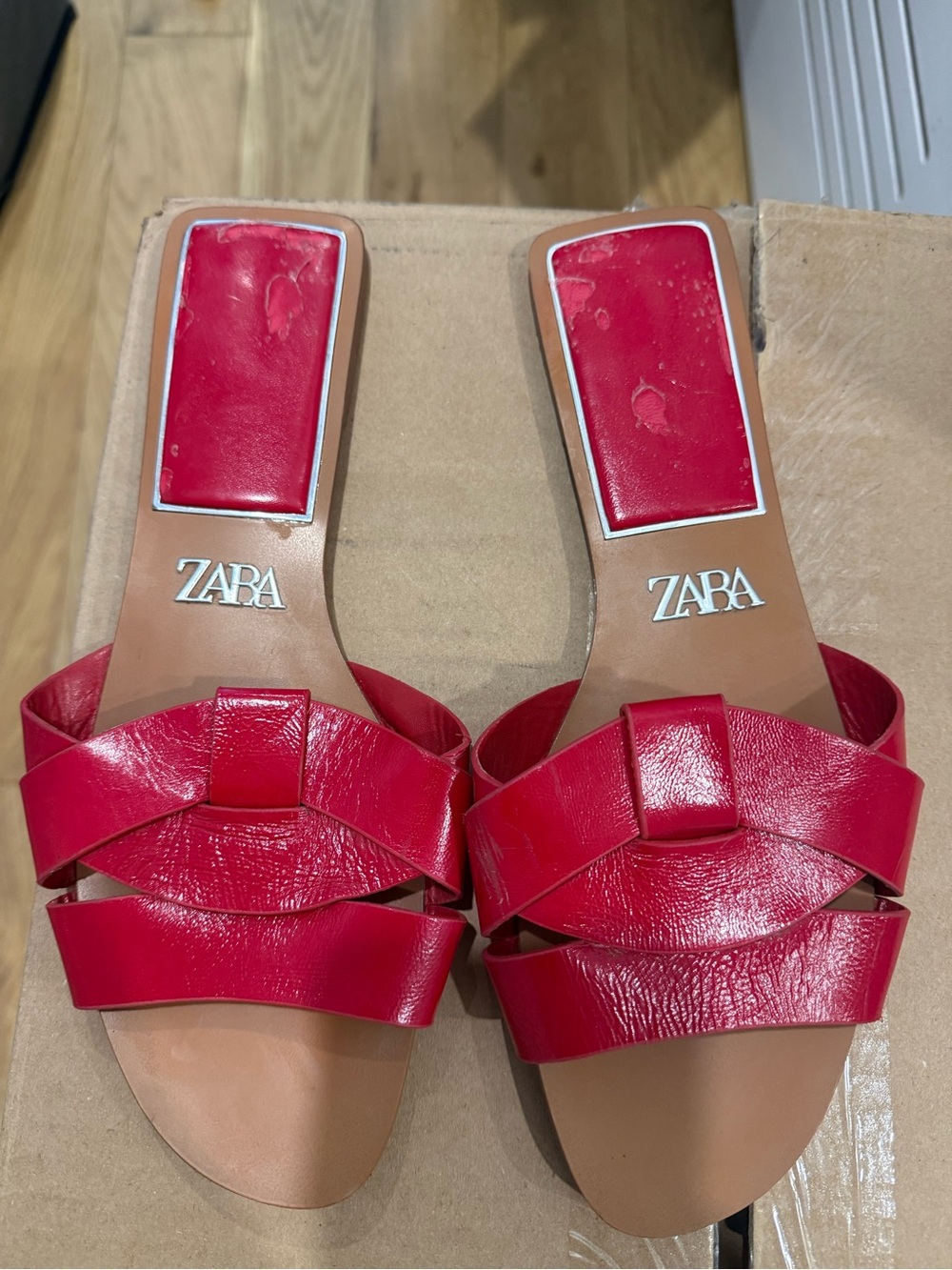 Zara Bright Red Braided Leather Slide Mules